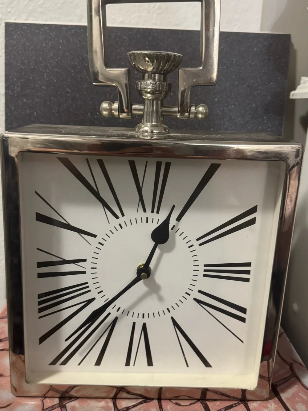 Silver and White Square Roman Numeral Wall Clock - Decorative Home Accent